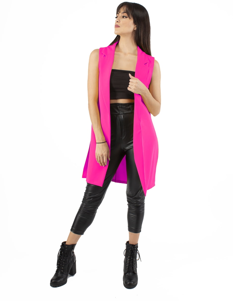 Maxi chaleco con abertura color Fucsia AMAD Casual para mujer