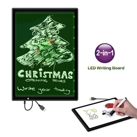 LED Writing Message Board, 2-in-1 Flashing Neon Writing Board + White Drawing Painting Tablet with Stand for Celebration,13.6