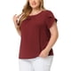 thumbnail image 4 of Blusas de verano de manga corta con pliegues y cuello redondo para mujeres de tallas grandes Agnes Orinda 2X rojas, 4 of 7