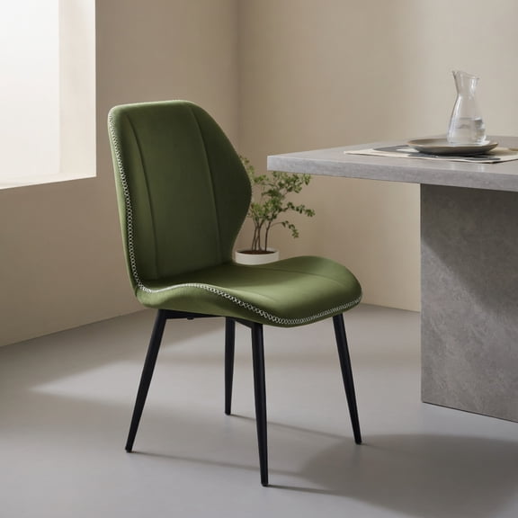 Hommoo 4-Pack Retro PU Dining Chairs with Ergonomic Back Support, Metal Legs & Adjustable Non-Slip Feet, Modern Comfort for Dining Room, Home Office & Study, Olive Green