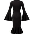 thumbnail image 3 of Women's Bell Sleeve Fishtail Dresses Bodycon Cocktail Party Pencil Dress, 3 of 8