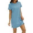 thumbnail image 3 of Langwyqu Summer Short Sleeved Solid Color Women Crewneck Casual Mini Dress, 3 of 5