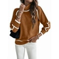 thumbnail image 2 of Fall Sweaters for Women Trendy Cute Cozy - Long Sleeve Colorblock Knitted Pullover Tops Dark Brown S, 2 of 9