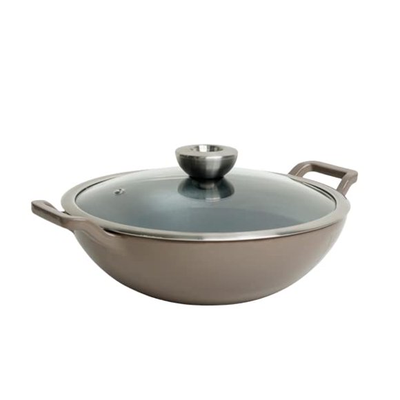 Meyer Kadai en Fonte Émaillée avec Couvercle, 26 cm, Compatible avec Cuisinière à Induction