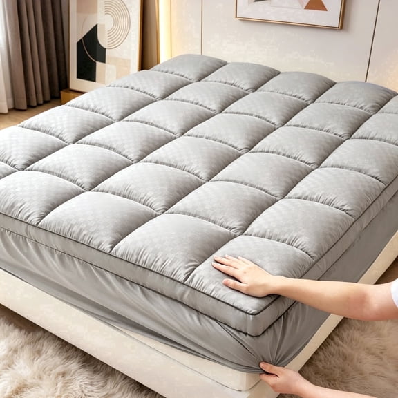 Quilted Fitted Mattress Topper, Thick Soft Pillow Top Mattress Pad, Deep Pocket Fits All Mattresses, Breathable & Washable Bed Cover for Home, Bedroom, Guest Room(Grey,Full)