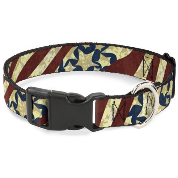 Buckle-Down Pet Collar, Dog Collar Plastic Buckle, Americana Diagonal Vintage Stars Stripes, 9.5 to 13 Inches 1.0 Inch Wide