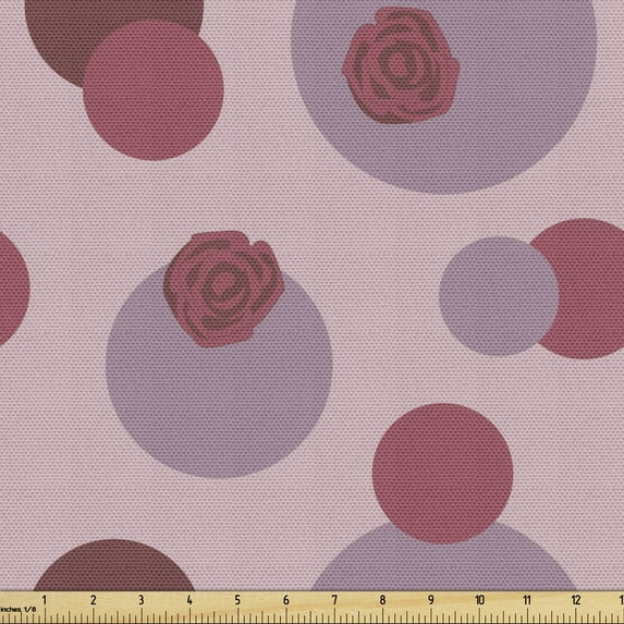 Pastel Fabric by the Yard, Modern Illustration of Rose Silhouettes and Different Size Rounds Circles, Decorative Upholstery Fabric for Sofas and Home Accents, Dried Rose Grey Pink by Ambesonne
