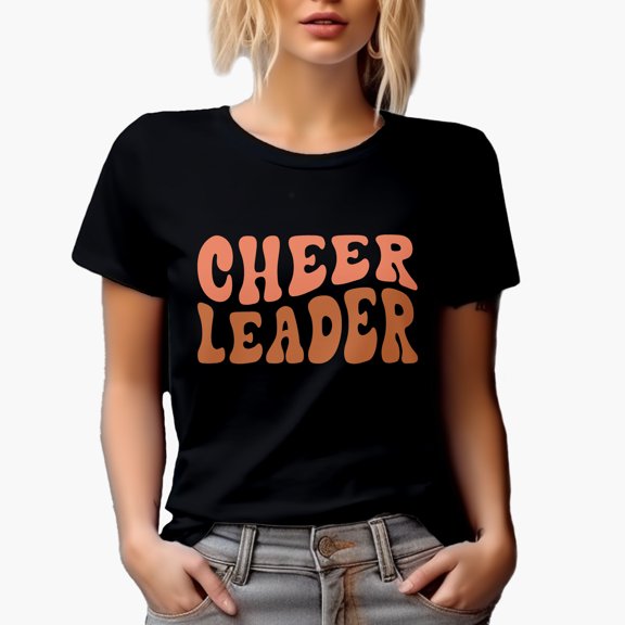 Cheer Leader, Cheerleader or Cheerleading Themed, Groovy Retro Wavy Text Merch Gift, Black T-Shirt, Small