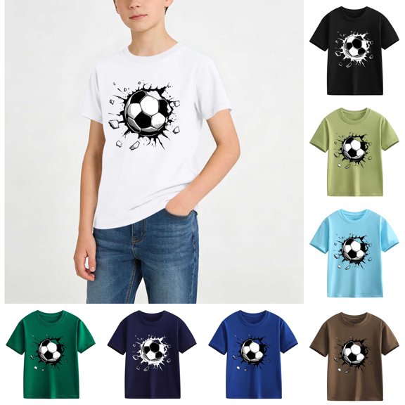 Asxite Toddler Boys Tshirt Soccer Print Short Sleeve Crew Neck Loose Casual Summer Tops 2-13Y