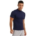 thumbnail image 4 of Miutii Men's Basic Shirt Tops Short Sleeve Mock Neck T-shirts Thermal Underwear Pullovers Undershirt Blue XL, 4 of 8