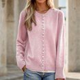 thumbnail image 3 of Women's Lightweight Cardigans Button Down Crewneck Loose Solid Knitted Sweater Coat Long Sleeve Casual Outerwear for Fall Winter Lightweight Layers,Pink,S, 3 of 4
