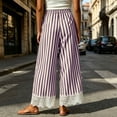 thumbnail image 5 of Elvqul Womens High Waist Pants Wide Leg Trousers Lace Hem Striped Flowy Palazzo Summer Fall Elastic Waist Pants for Women Pocket, 5 of 9