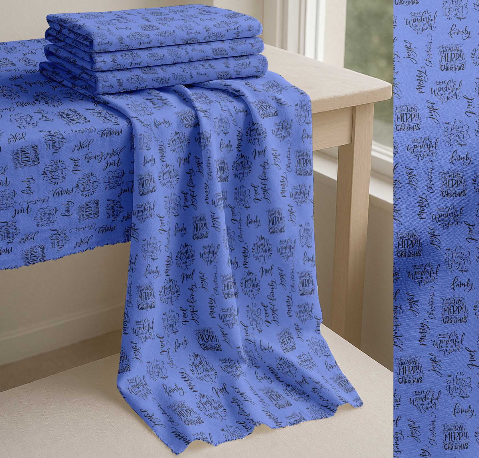 Soimoi Blue Cotton Cambric Fabric Merry Christmas Text Print Fabric by the Yard 56 Inch Wide