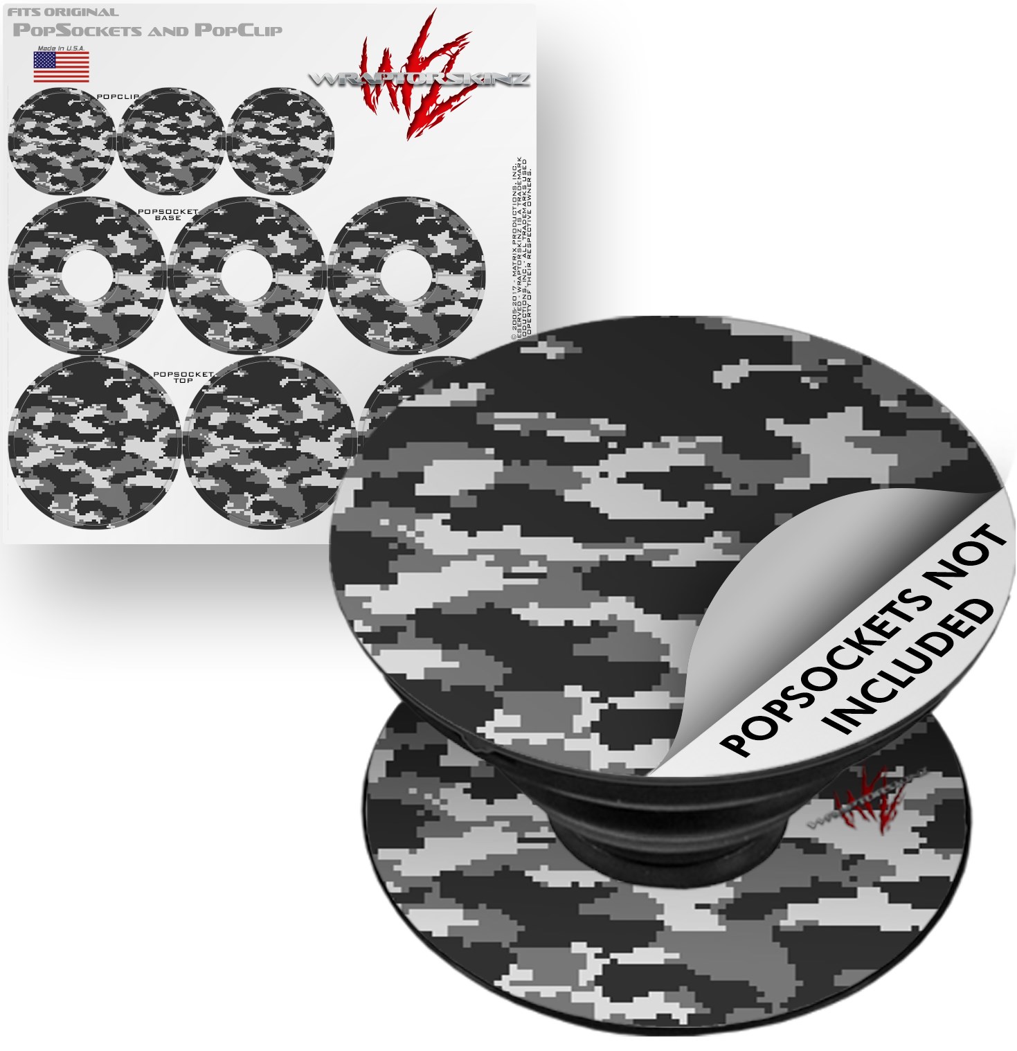 Decal Style Vinyl Skin Wrap 3 Pack for PopSockets WraptorCamo Digital Camo Gray (POPSOCKET NOT INCLUDED) by WraptorSkinz