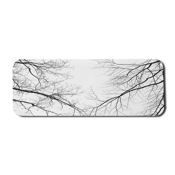 Forest Computer Mouse Pad, Trees Branches Leafless Spooky Scary Image in a Gloomy Air Sky Scene Image, Rectangle Non-Slip Rubber Mousepad Large, 31" x 12" Gaming Size, Black and White, by Ambesonne