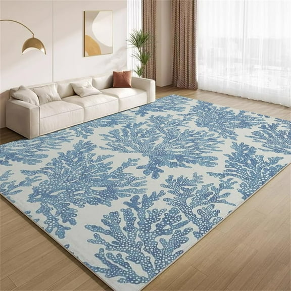 Coastal Corals Rug 2x3ft Area Rugs Retro Blue and White Rugs Soft Non Slip Washable Non Shedding Indoor Carpet for Living Room Bedroom Home Entrance Foyer Decor