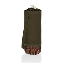 Malbec Insulated Canvas and Willow Wine Bottle Basket, (Khaki Green with Brown Accents)
