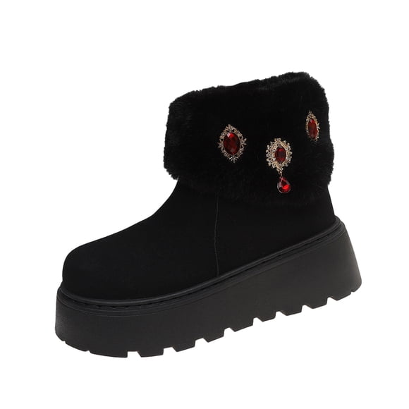 Xfvqtps Womens Thick Sole Boots Fleece Lined Winter Warm Slip Resistant Casual Outdoor Ankle Boots with Cuff Black