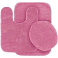 thumbnail image 1 of Juego de 3 alfombrillas de baño: franela de chenilla peluda de 48 x 76 cm, alfombrilla de contorno de 48 x 48 cm y tapa de inodoro de 48 x 48 cm con reverso de goma antideslizante, color rosa intenso, 1 of 3