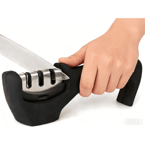 KITCHELLENCE Smart Sharp Knife Sharpener Professional 3 Stage Manual Sharpener For Sharpening Kitchen Knives - Ceramic Stone, Tungsten Carbide Plates, Diamond Rods. Ergonomic Design, Black/Chrome F