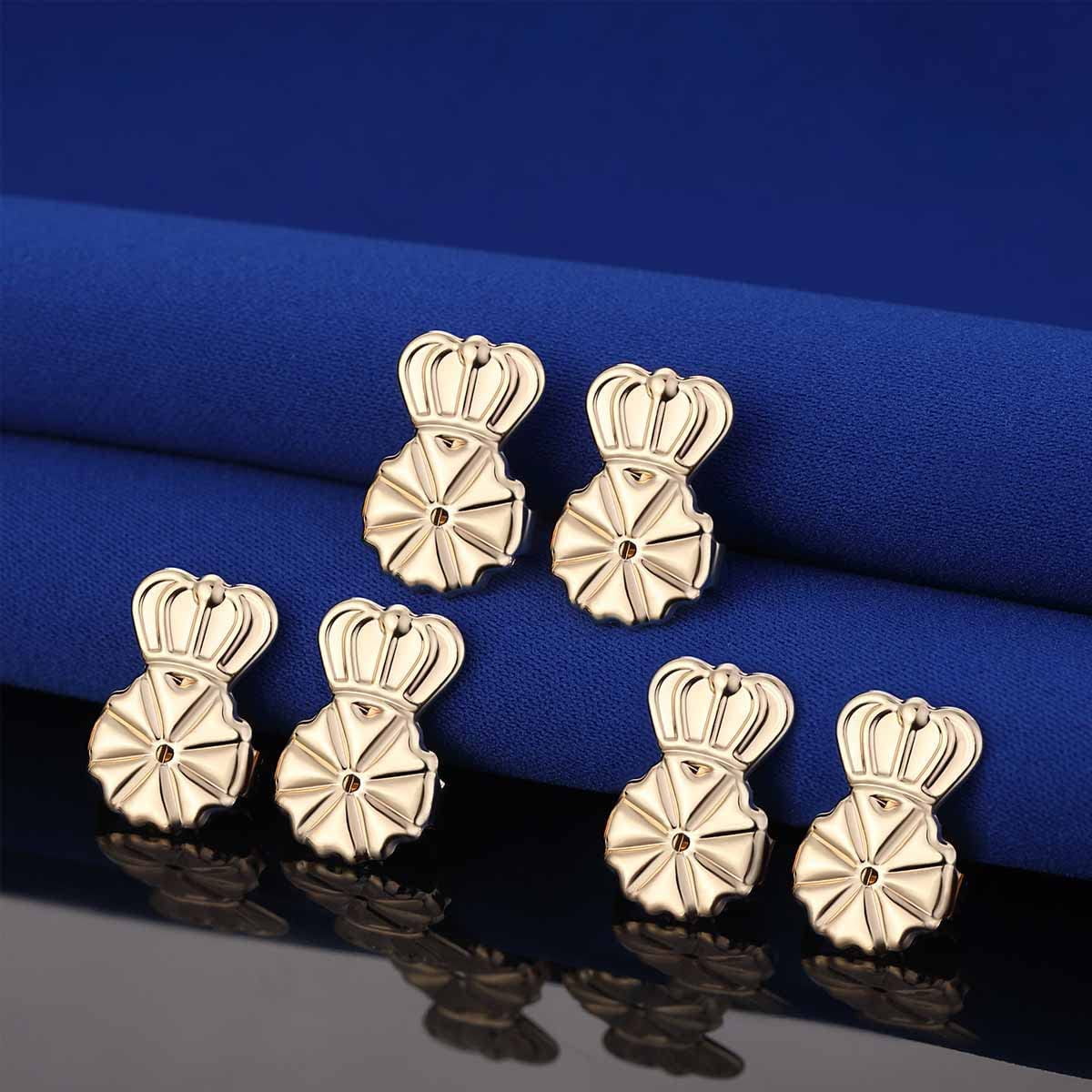 6 Pairs 14K Gold Earring Backs Lifters,Secure Earring Backs for Droopy Ears,Adjustable Hypoallergenic Earring Backs for Studs(Gold)