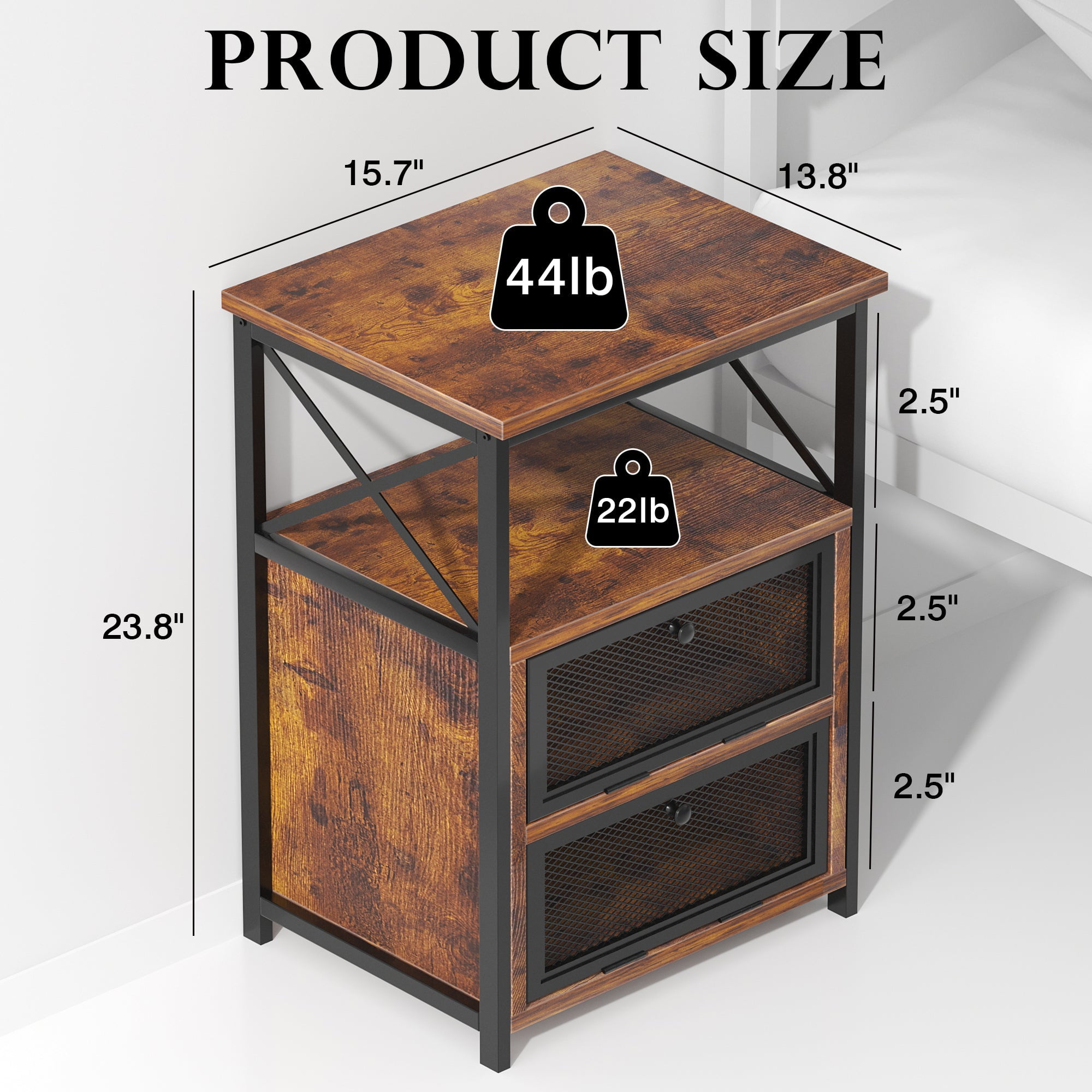 VECELO Set of 2 Nightstands with Flip Doors, Side End Table for Bedroom/Living Room/Office, Brown