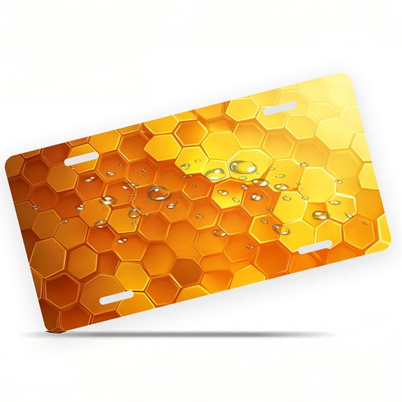 Golden Honeycomb Texture Funny Personalized License Plate Rust-proof Stainless Steel Metal License Plate Suitable For Men And Women 12.2" x 6.2"