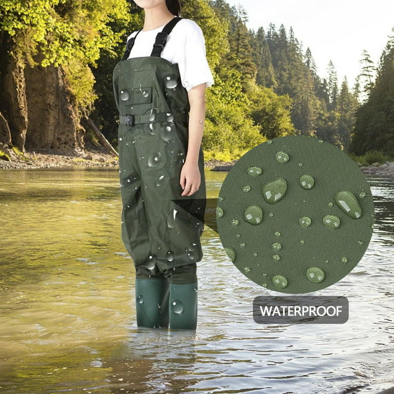 Lovote Fishing Chest Waders for Men with Boots Mens Womens Hunting Bootfoot Waterproof Nylon PVC with Wading Belt Wader Boot Green US Size 14, Adult