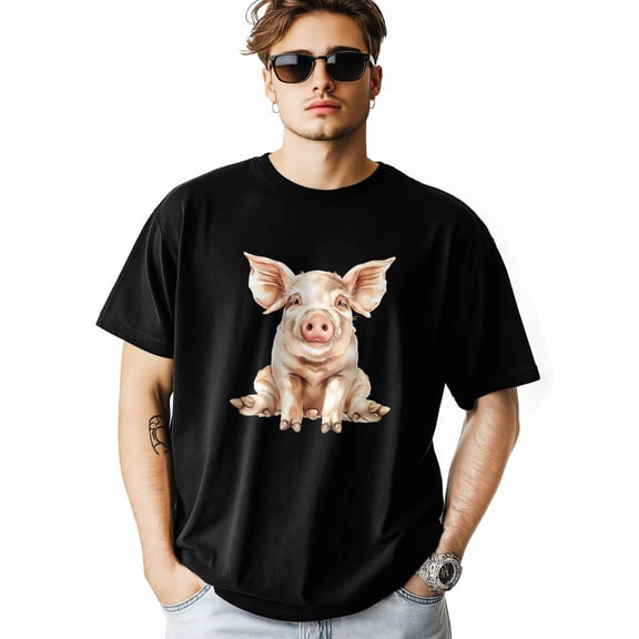 Men's T-Shirt Pigs Squatting Pig Animal Short Sleeve Casual Tee Classic Crew Neck T-Shirt for Men, 3XL