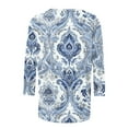 thumbnail image 4 of Viikei 3/4 Sleeve Shirts for Women Cotton,Women Fashion Casual Printed Round Neck Three Quarter Sleeve 3/4 Sleeve T-shirt Loose Blue M, 4 of 5