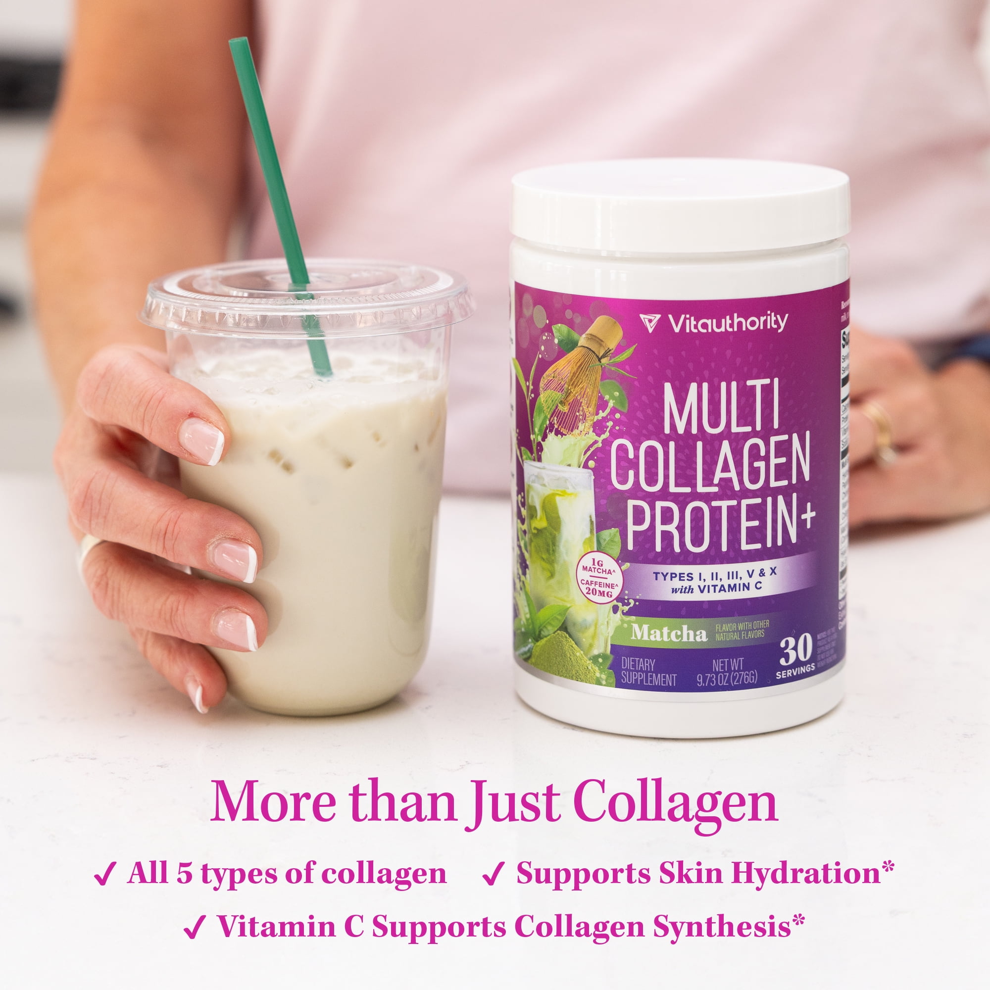 Muti Collagen Protein Powder Multi Collagen Peptides Powder for Women -for Hair Skin and Nails Matcha Flavored - 30 Servings