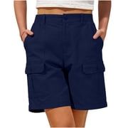 Sevevn Cargo Shorts for Women Trendy High Waisted Casual Summer Elastic Back Chino Shorts Navy S