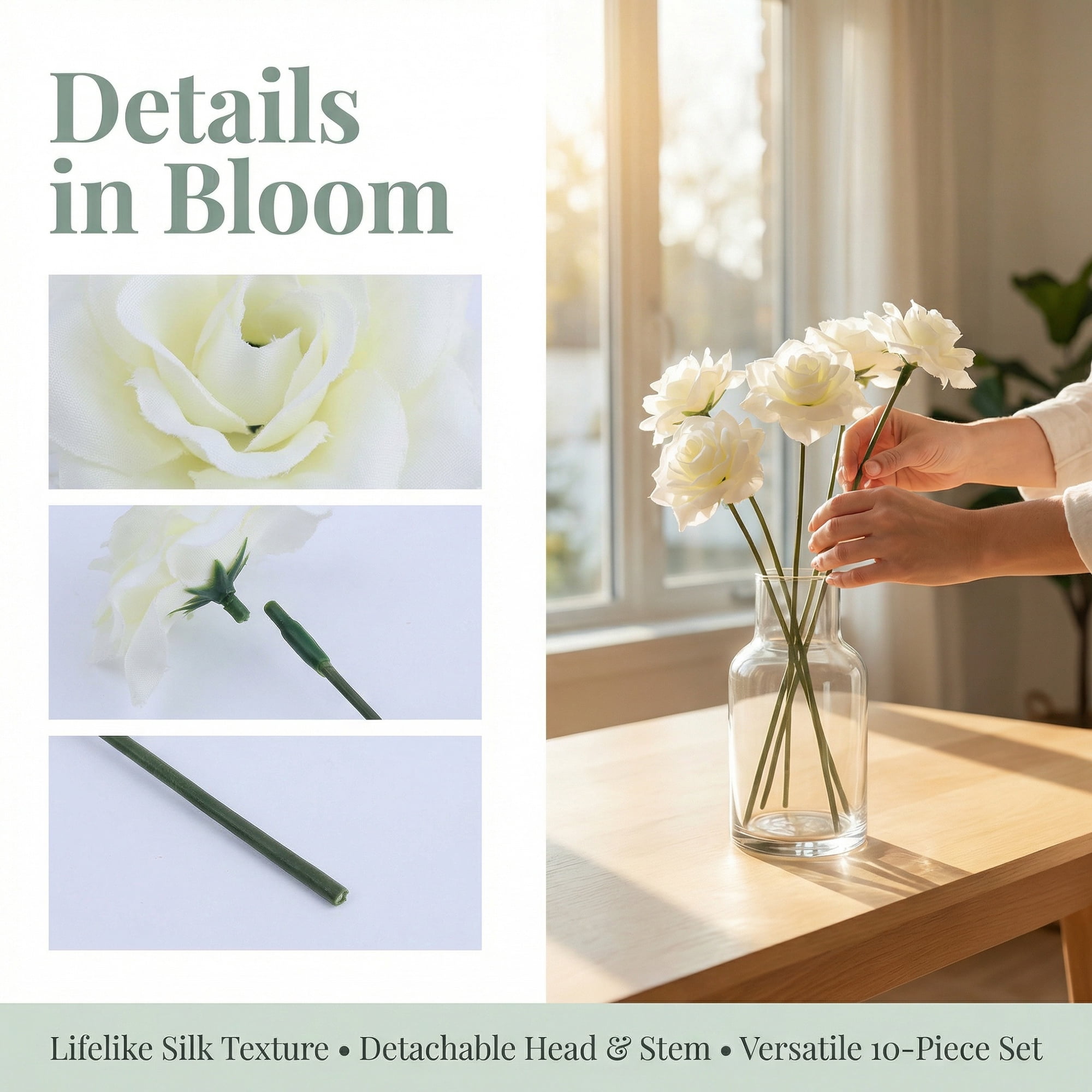 Unique Bargains Artificial Roses Silk Detachable Heads Flowers for Decor White 5.9 in