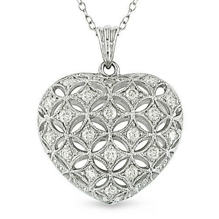 Amour Round Cut Diamond Heart Pendant with Chain Sterling Silver