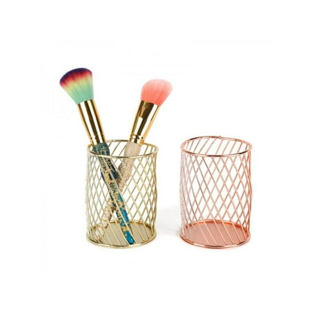 Walmart Rose Gold Basket VICOODA Nordic Style Storage Basket Simple Wrought Iron Pen Holder Household Makeup Brush Storage Basket ()