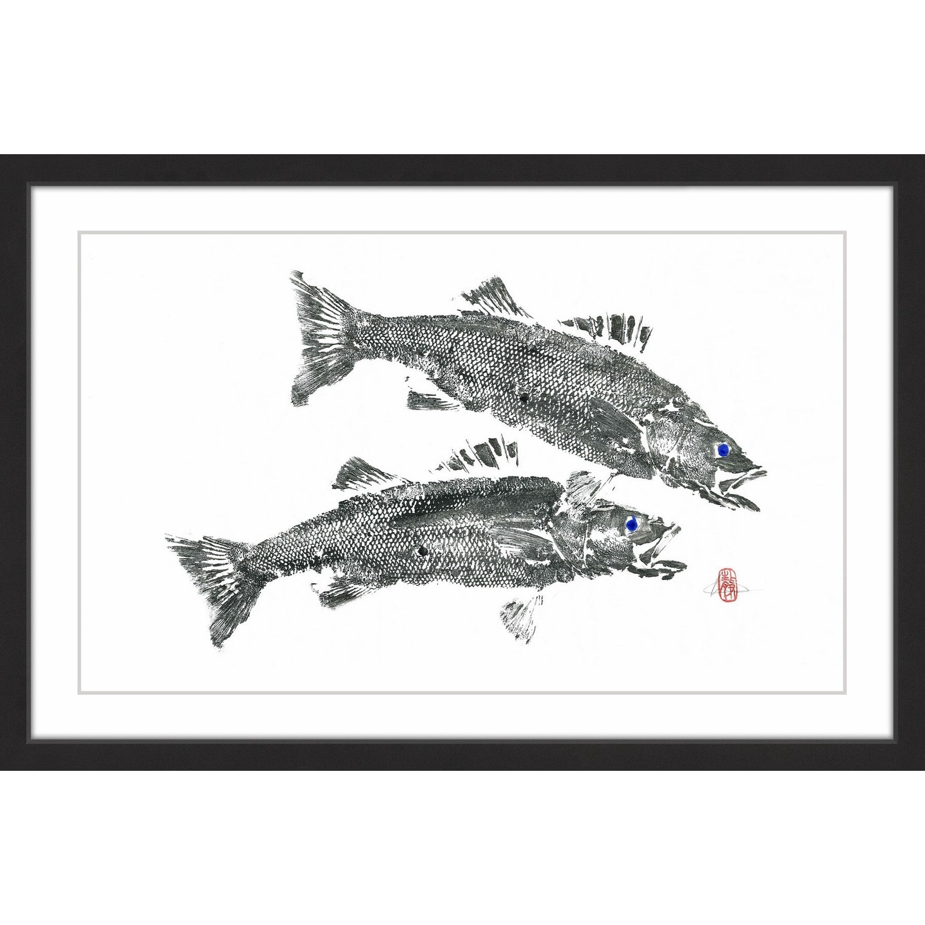 "Sea Bass in Duel" Framed Painting Print