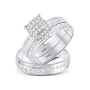 Diamond Princess 14kt White Gold His Hers Round Diamond Cluster Matching Wedding Set 1/3 Cttw