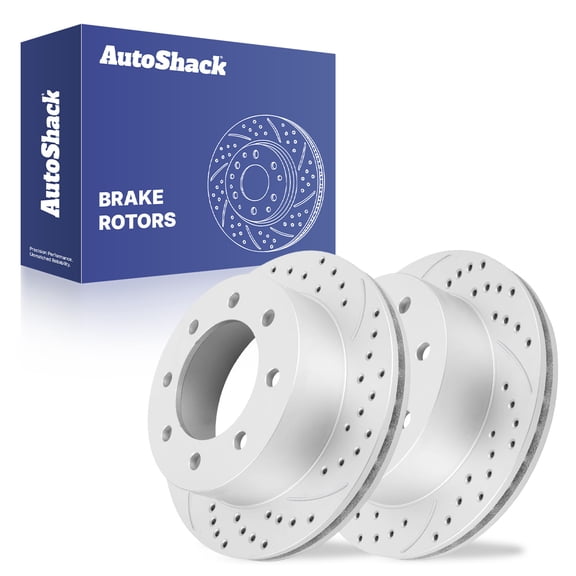 AutoShack Rear Brake Rotors for Chevrolet, Silverado 2500 HD 2001-2010, 4WD RWD V8 6.0L 6.6L 8.1L - Coated Drilled & Slotted - Silver Matte Finish - TurboGuard - 12.99" (330 mm), 8-Lug
