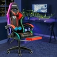 thumbnail image 2 of Hoffree Gaming Chair with Bluetooth Speakers and Footrest Massage Office Chair with LED Lights Ergonomic Game Chair High Back with Lumbar Support and Headrest Adjustable Swivel for Adults 300lb, 2 of 10