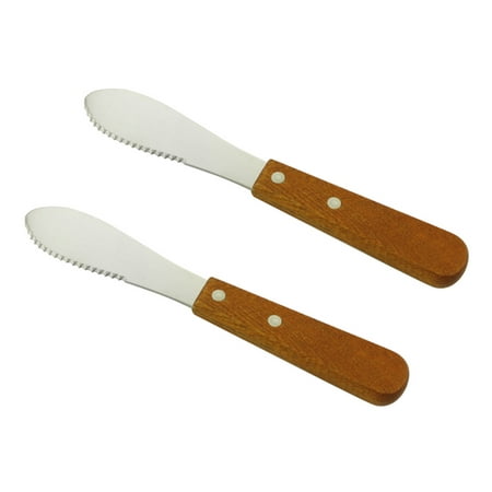 

2pcs Stainless Steel Serrated Butter Wooden Handle Cream Spatula Cheese Spreader for Cake Smoother Pastry Decor