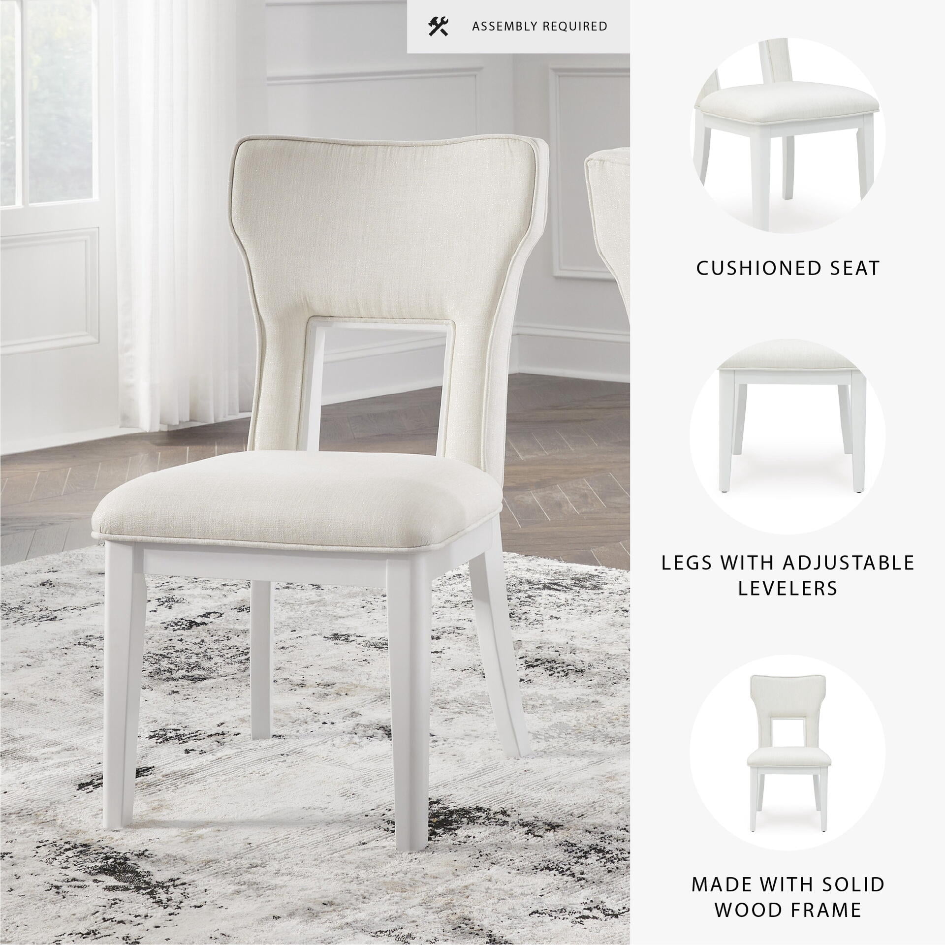 Signature Design by Ashley Chalanna Solid Wood Frame Dining Chair, Set of 2, White