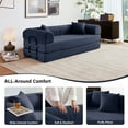thumbnail image 3 of 5-in-1 Folding Convertible Sofa Bed, 79" Corduroy Floor Couch Futon, Pull-Out Sleeper Loveseat, Modular Boneless Sofa for Living Room & Bedroom, Dark Blue, 3 of 7