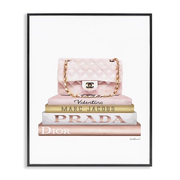 Stupell Industries Glam Fashion Designer Purse Bookstack Pink White Gold Watercolor Black Framed Giclee Art, 11 x 14, by Amanda Greenwood