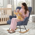 thumbnail image 6 of Nursery Rocking Chair Teddy, Upholstered Glider Rocker with High Backrest, Comfortable Stylish Accent Armchair with Padded Seat for Living Rooms, Bedrooms, SteelBlue, 6 of 7
