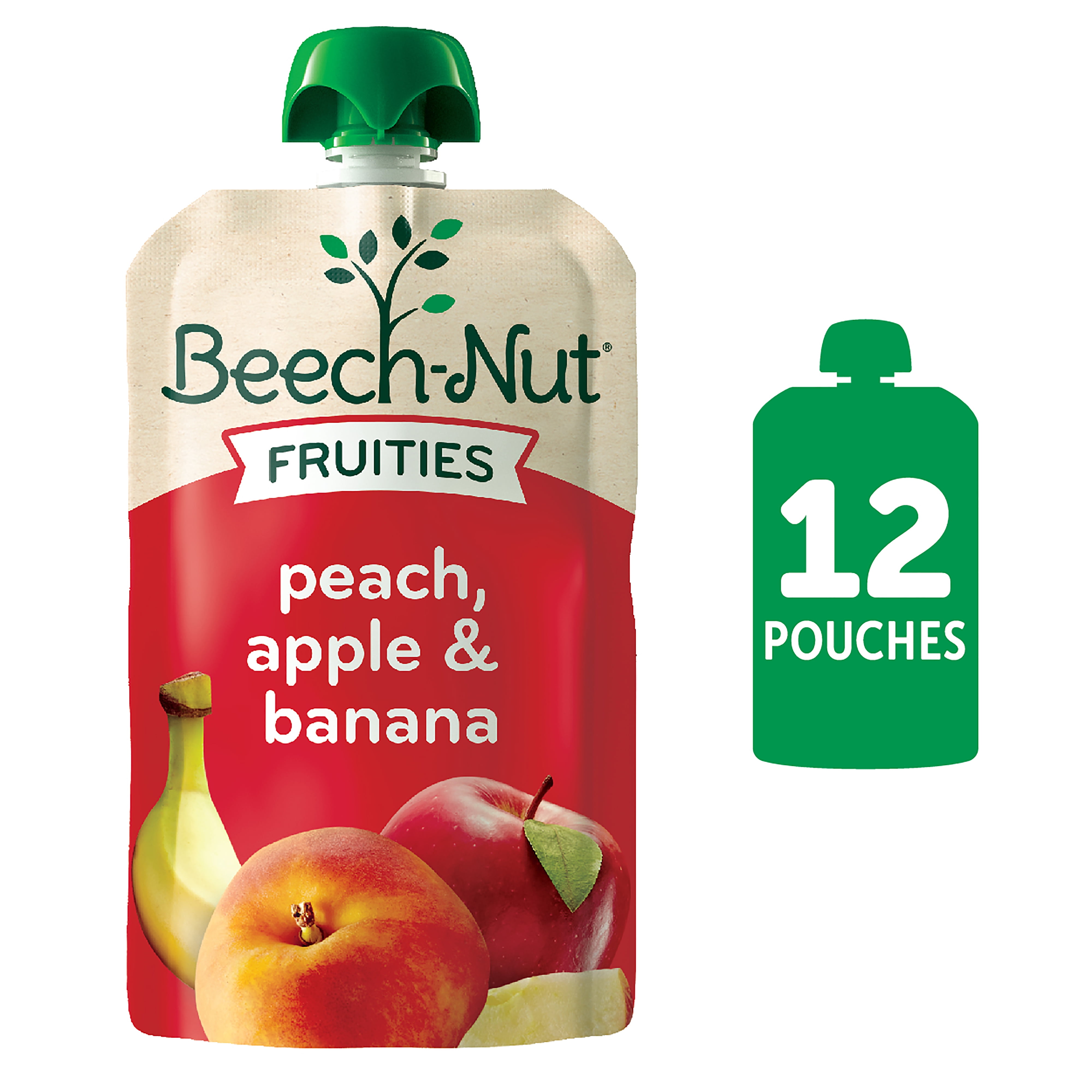 (12 Pack) BeechNut Fruities Stage 2, Peach Apple & Banana Baby Food, 3