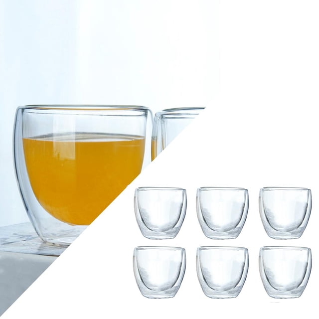 Copa de de 80 ml a prueba de explosiones de doble pared soplado a mano Anti-escaldado 6 piezas de de borosilicato resistente al calor Macarena Taza de café