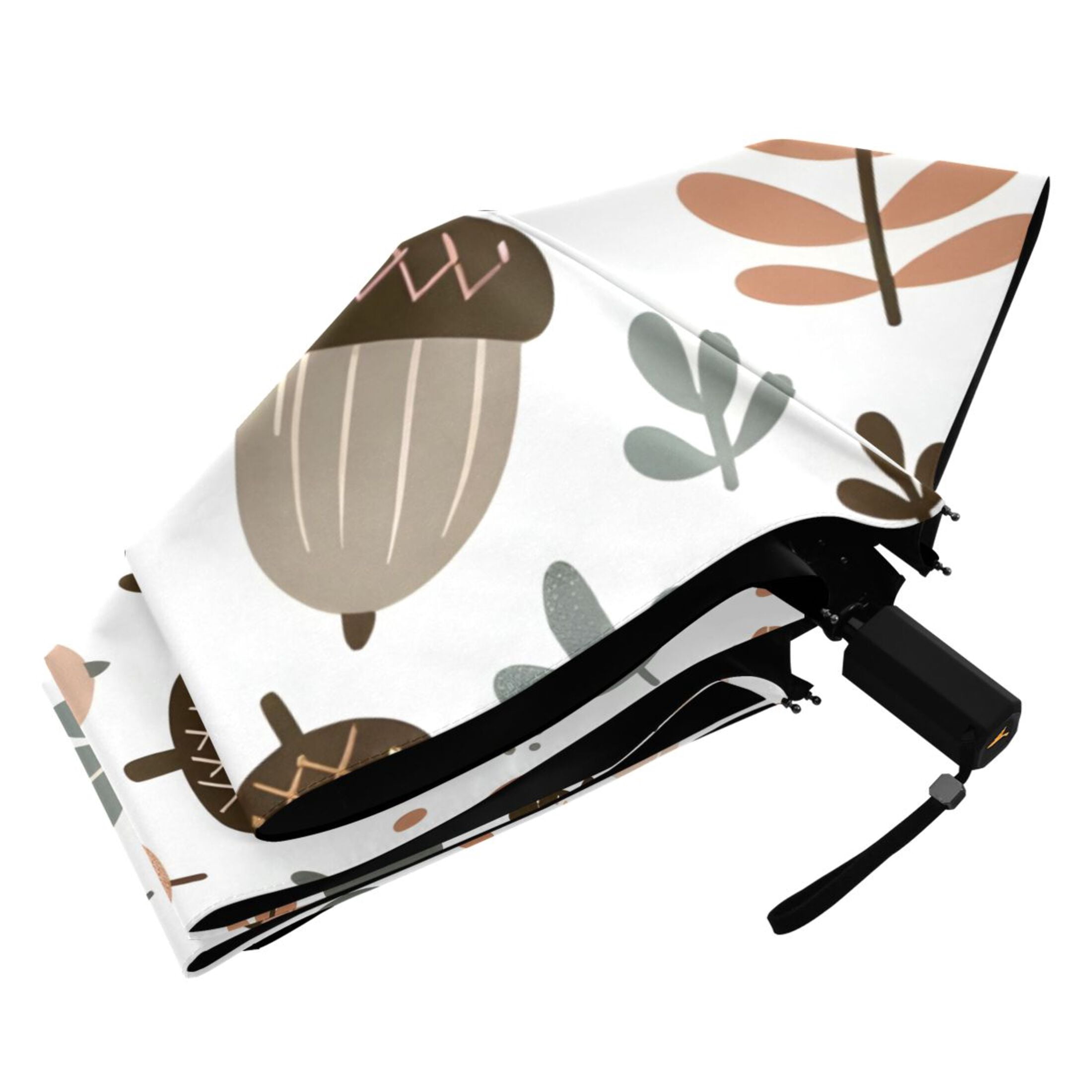 Acorn and Leaves Compact Sun Umbrella Windproof Travel Umbrellas for Rain Strong Portable UV Protection