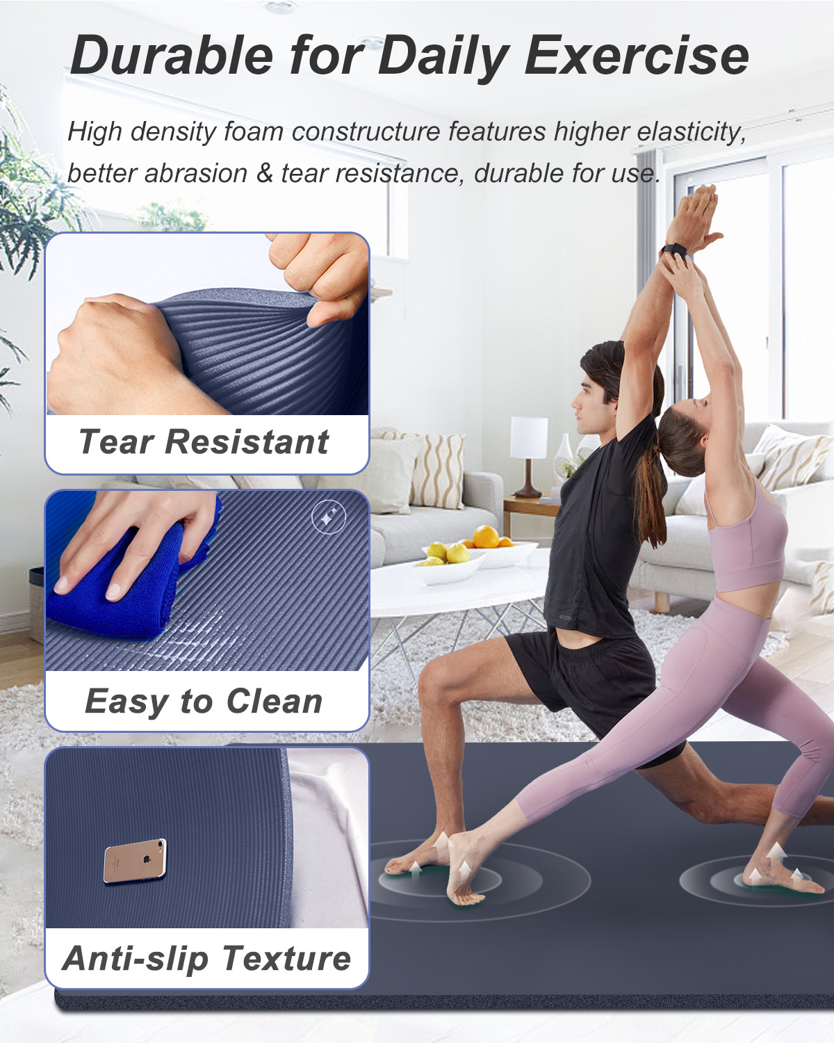 YR Large Yoga Mat 10mm Thick Navy Blue photo 5