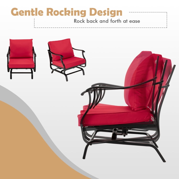 Aimee Lii 3 Pieces Outdoor Patio Rocking Chair Set with Coffee Table, Patio Conversation Sets, Red