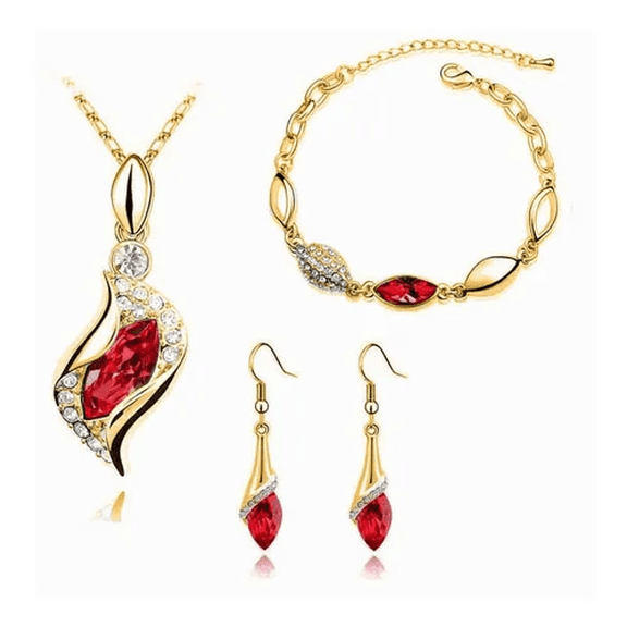 Conjunto de collar Aretes Y Brazalete Malubero Malu1696 Con Cristales Color rojo
